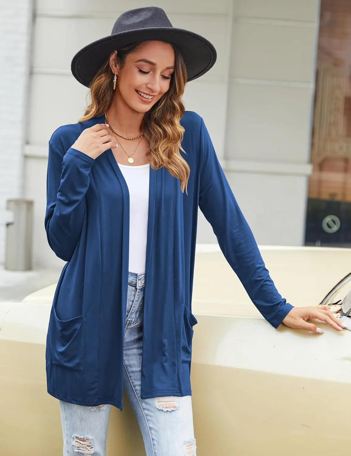 Bluetime Women Casual Lightweight Open Front Cardigans Long Sleeve Cardigans Dusters with Pockets