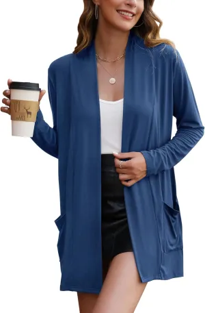 Bluetime Women Casual Lightweight Open Front Cardigans Long Sleeve Cardigans Dusters with Pockets
