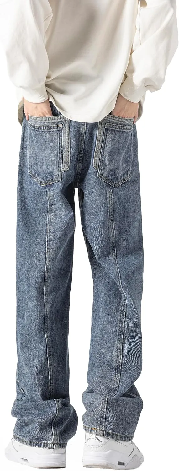 DOSLAVIDA Men's Regular Fit Straight Leg Jeans Casual Drawstring Elastic Waist Denim Pants Lightweight Carpenter Jean