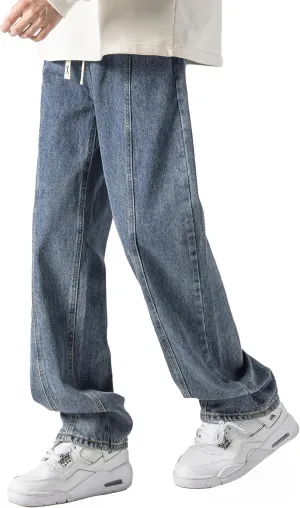 DOSLAVIDA Men's Regular Fit Straight Leg Jeans Casual Drawstring Elastic Waist Denim Pants Lightweight Carpenter Jean