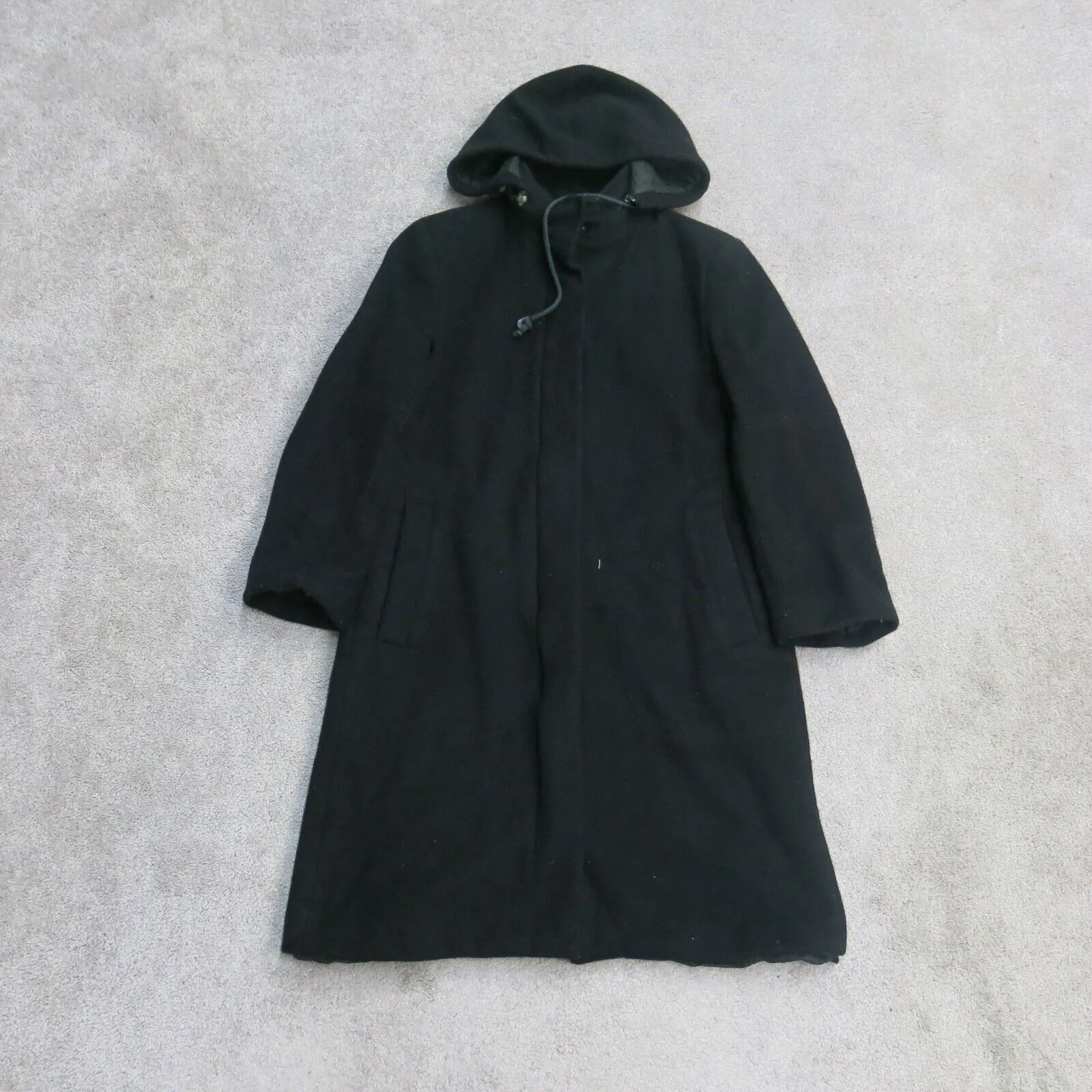 French Connection Womens Wool Overcoat Trench Outwear Coats Hooded Black Size 8