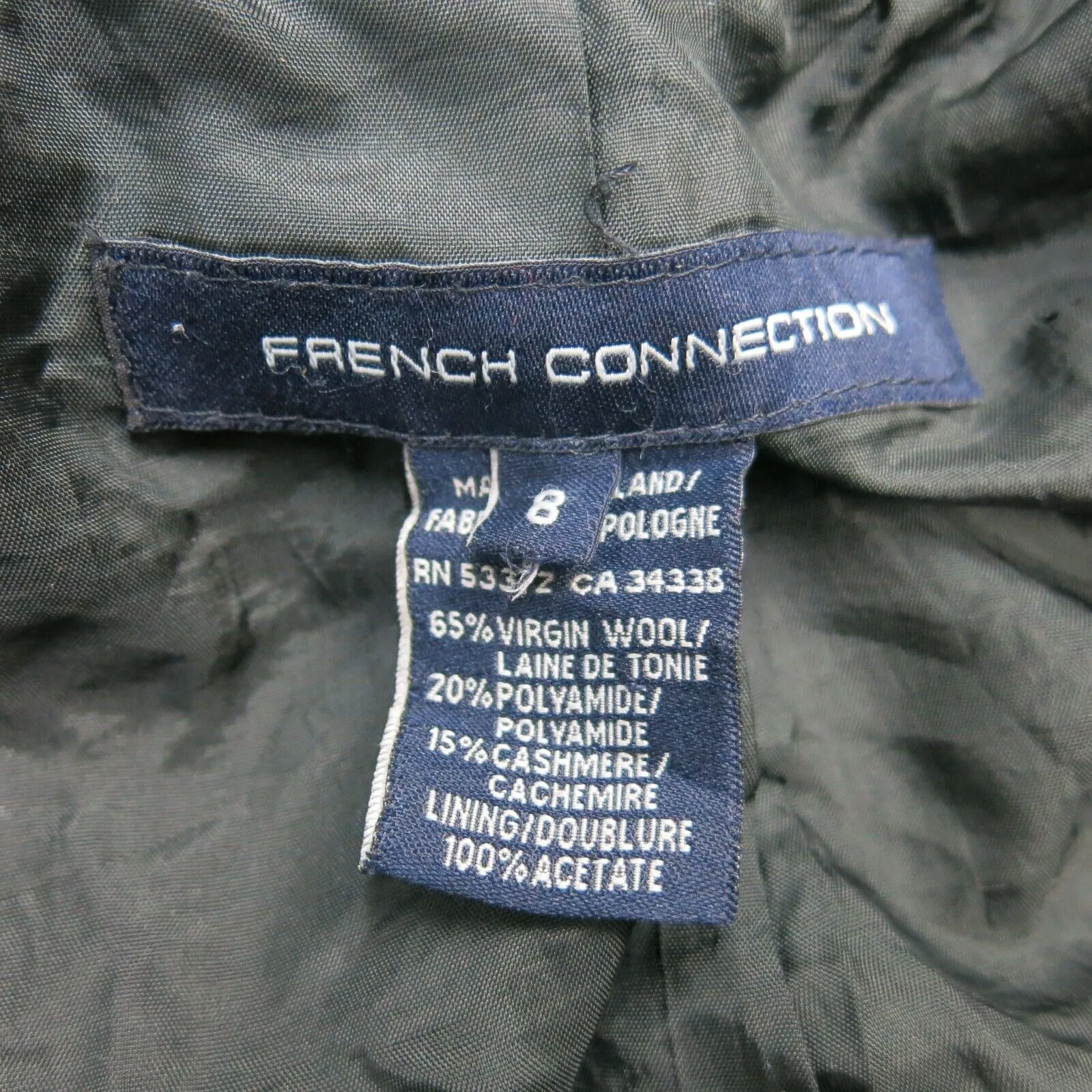 French Connection Womens Wool Overcoat Trench Outwear Coats Hooded Black Size 8