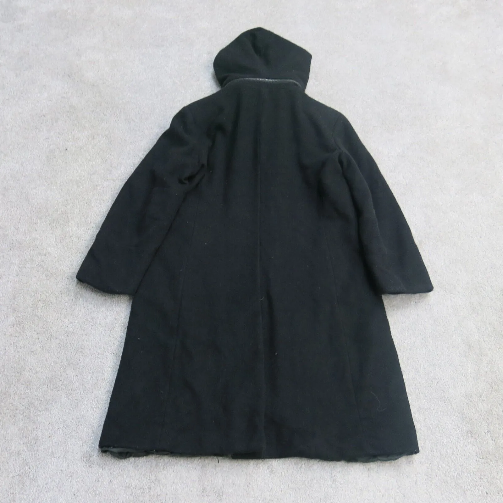 French Connection Womens Wool Overcoat Trench Outwear Coats Hooded Black Size 8