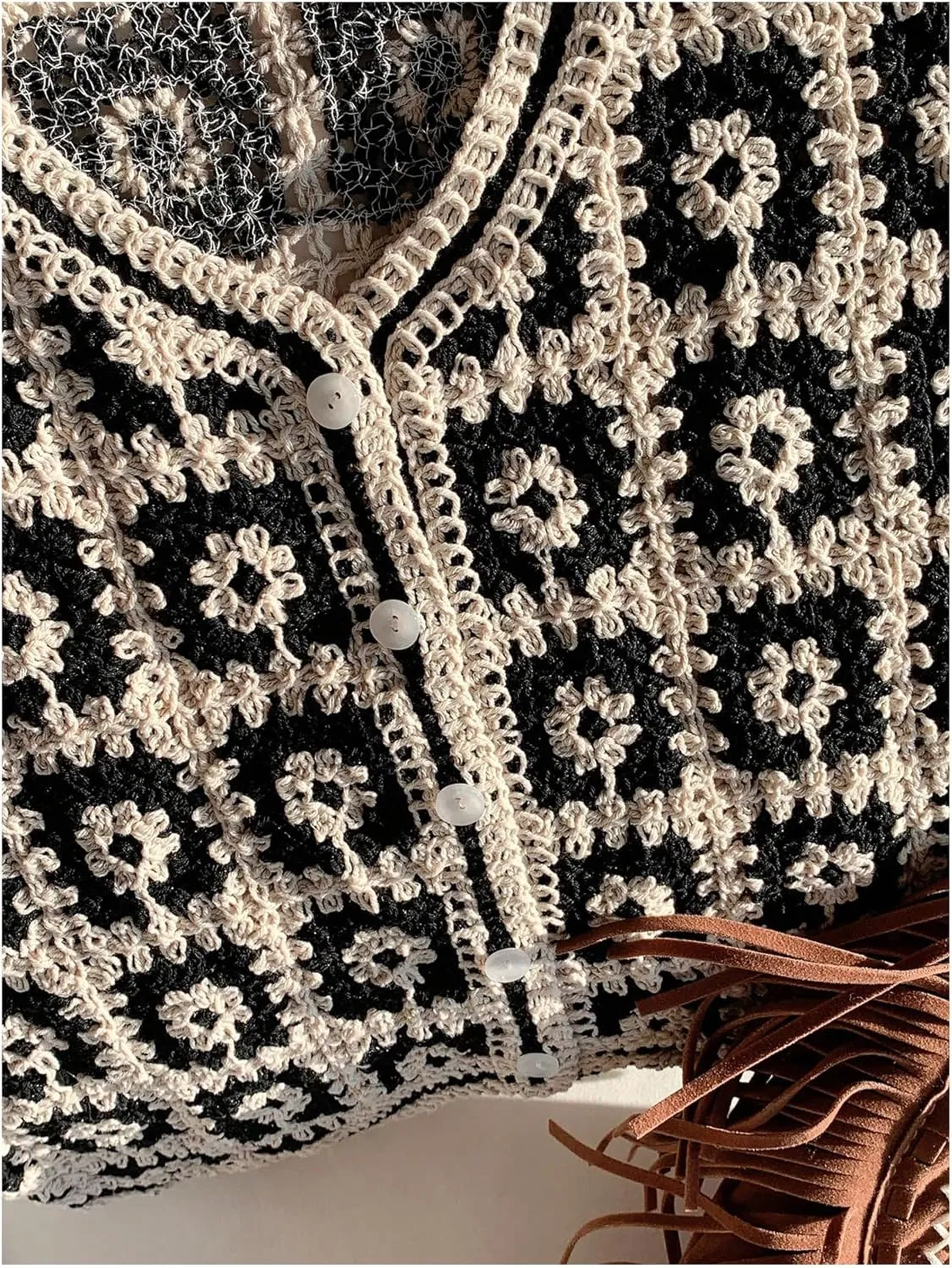 GORGLITTER Women's Crochet Knit Sweater Vest Sleeveless Button Front Cropped Vests