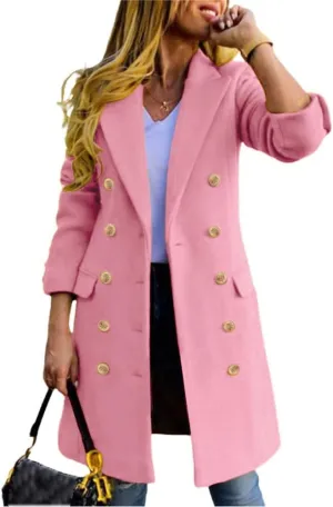 IDEALSANXUN Pink Coats for Women Valentines Day Gifts for Her Spring Fashion Outfits 2025 Wool Blazer Jackets Peacoat Trench Coats(Pink, L)