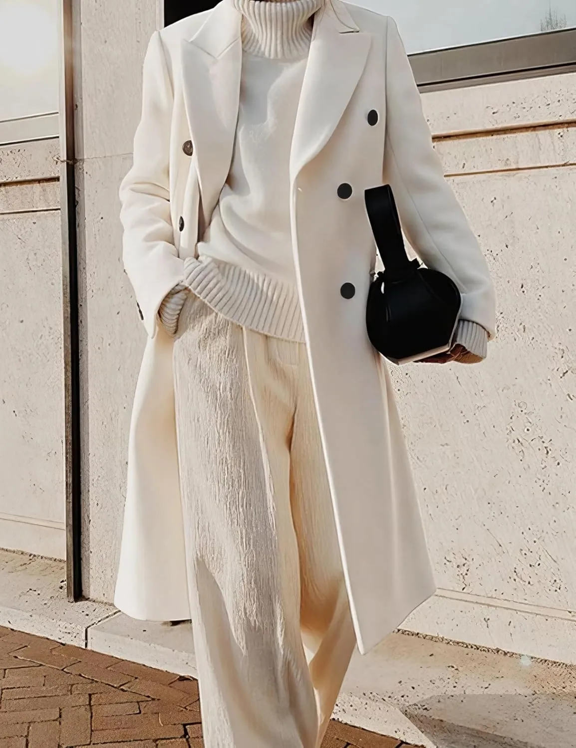 IDEALSANXUN Womens Long Wool Coats Fall Winter Double Breasted Trench Coat Peacoat