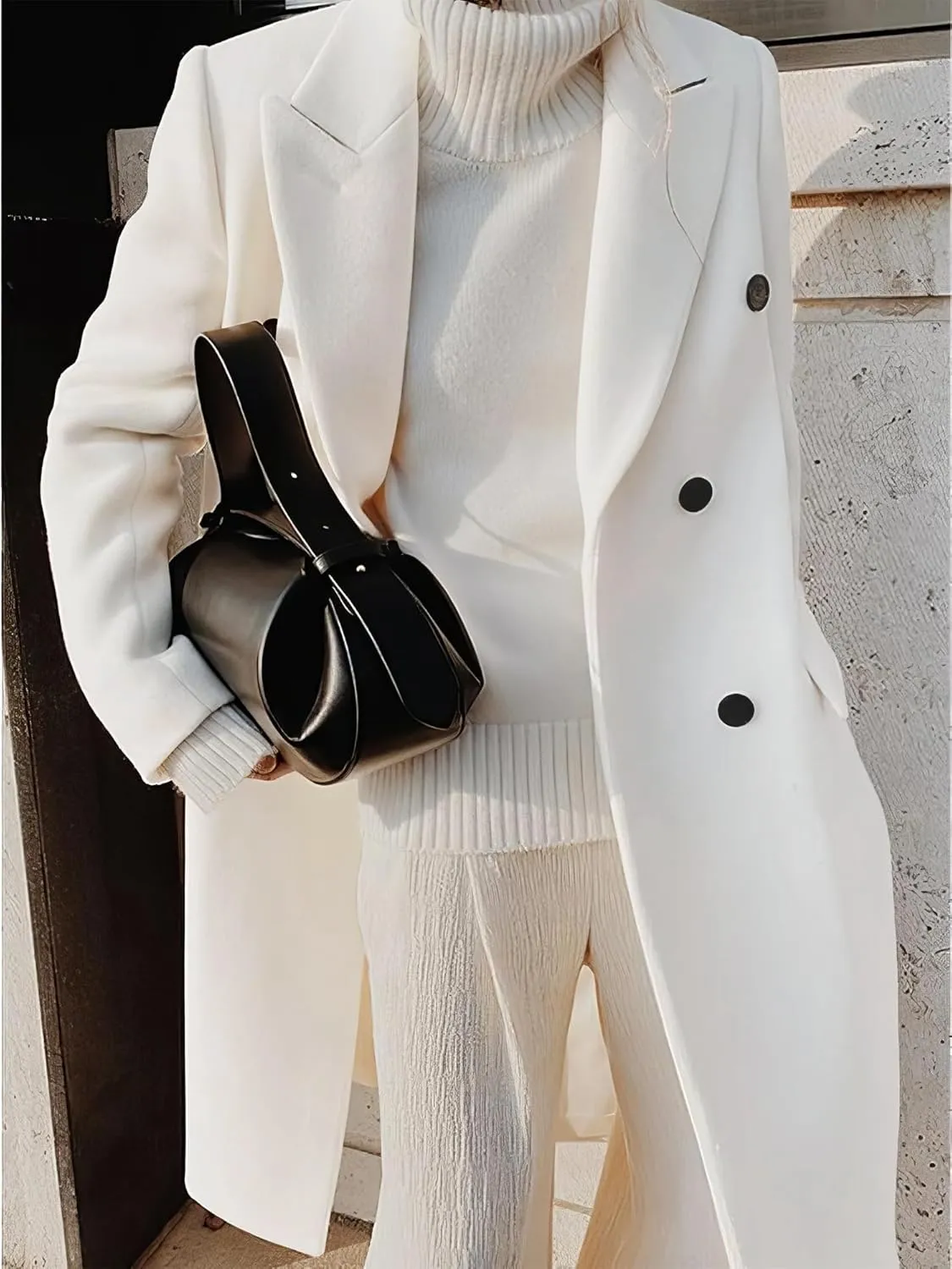 IDEALSANXUN Womens Long Wool Coats Fall Winter Double Breasted Trench Coat Peacoat