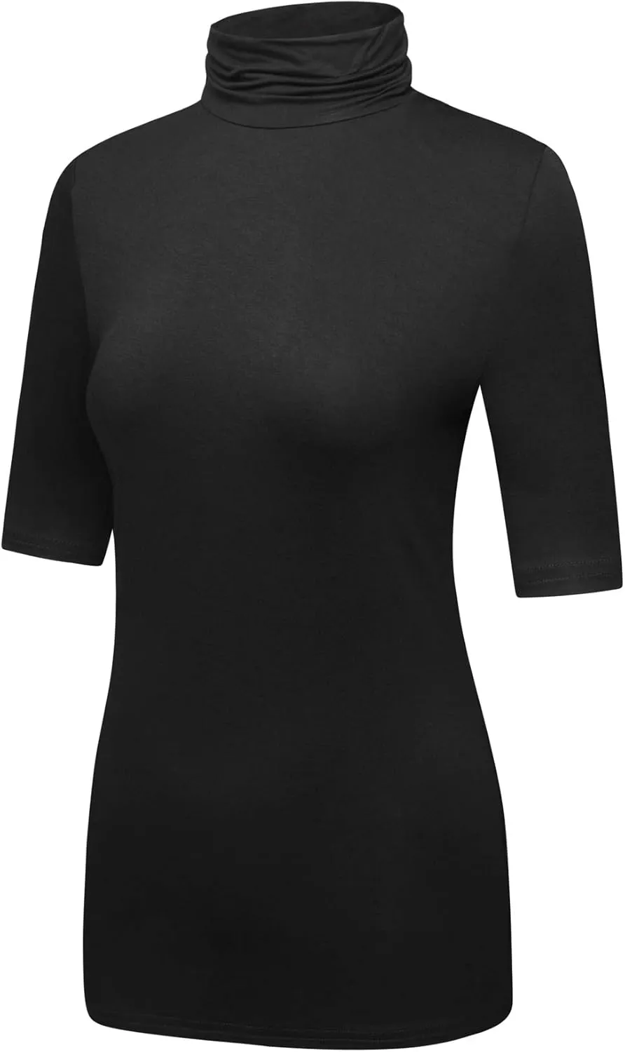 OThread & Co. Women's Half Sleeve Turtleneck T-Shirt Basic Stretch Layer Comfy High Neck Top
