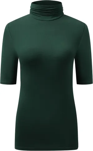 OThread & Co. Women's Half Sleeve Turtleneck T-Shirt Basic Stretch Layer Comfy High Neck Top