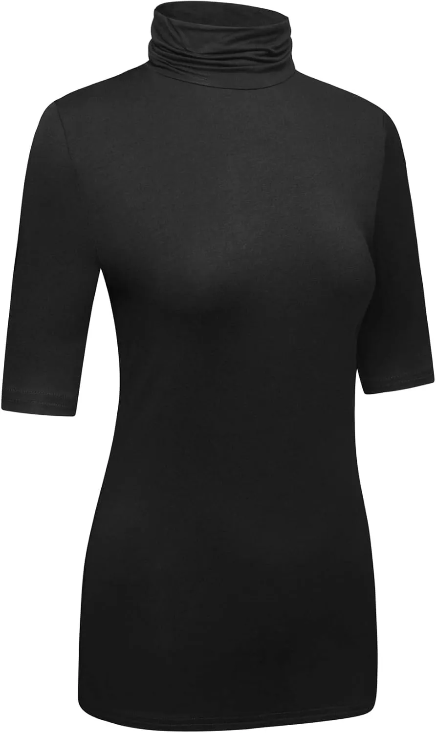 OThread & Co. Women's Half Sleeve Turtleneck T-Shirt Basic Stretch Layer Comfy High Neck Top