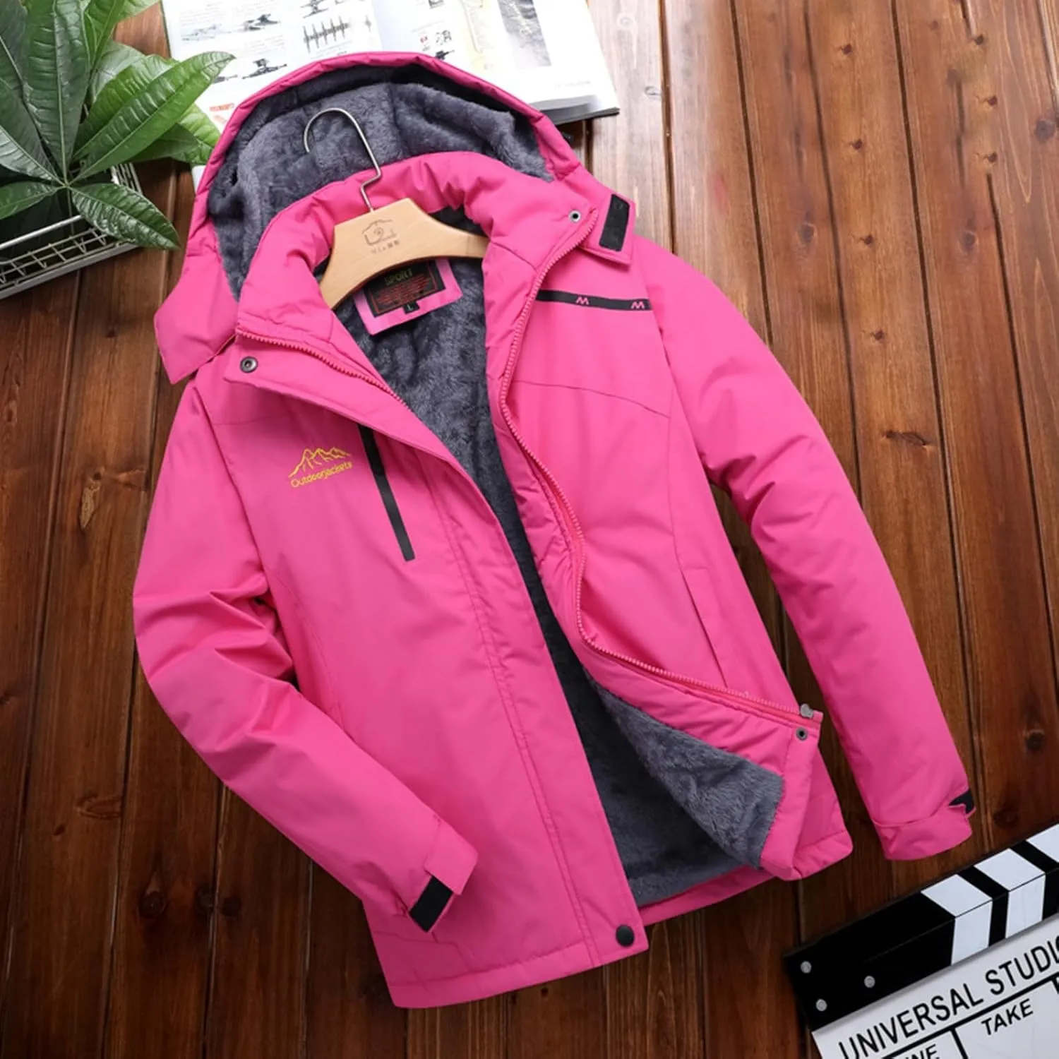 PeQAQ Womens Fleece Waterproof Rain Jacket Winter Warm Hooded Windbreaker Jackets Active Outdoor Raincoat Fashion Trench Coat