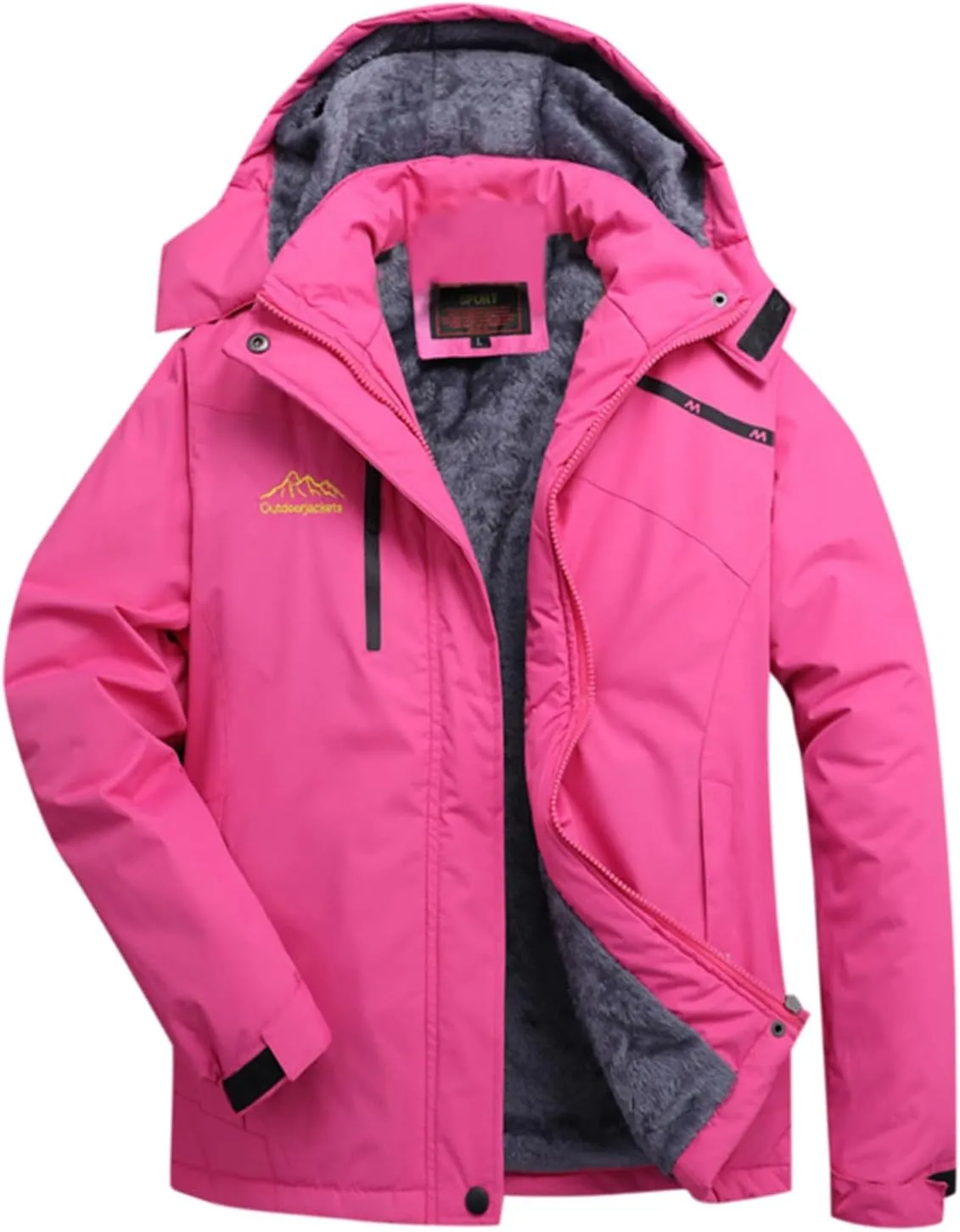 PeQAQ Womens Fleece Waterproof Rain Jacket Winter Warm Hooded Windbreaker Jackets Active Outdoor Raincoat Fashion Trench Coat