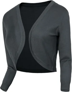Urban CoCo Women's Cropped Cardigan V-Neck Button Down Knitted Sweater 3/4 Sleeve