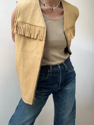 Vintage Camel Shearling Leather Vest