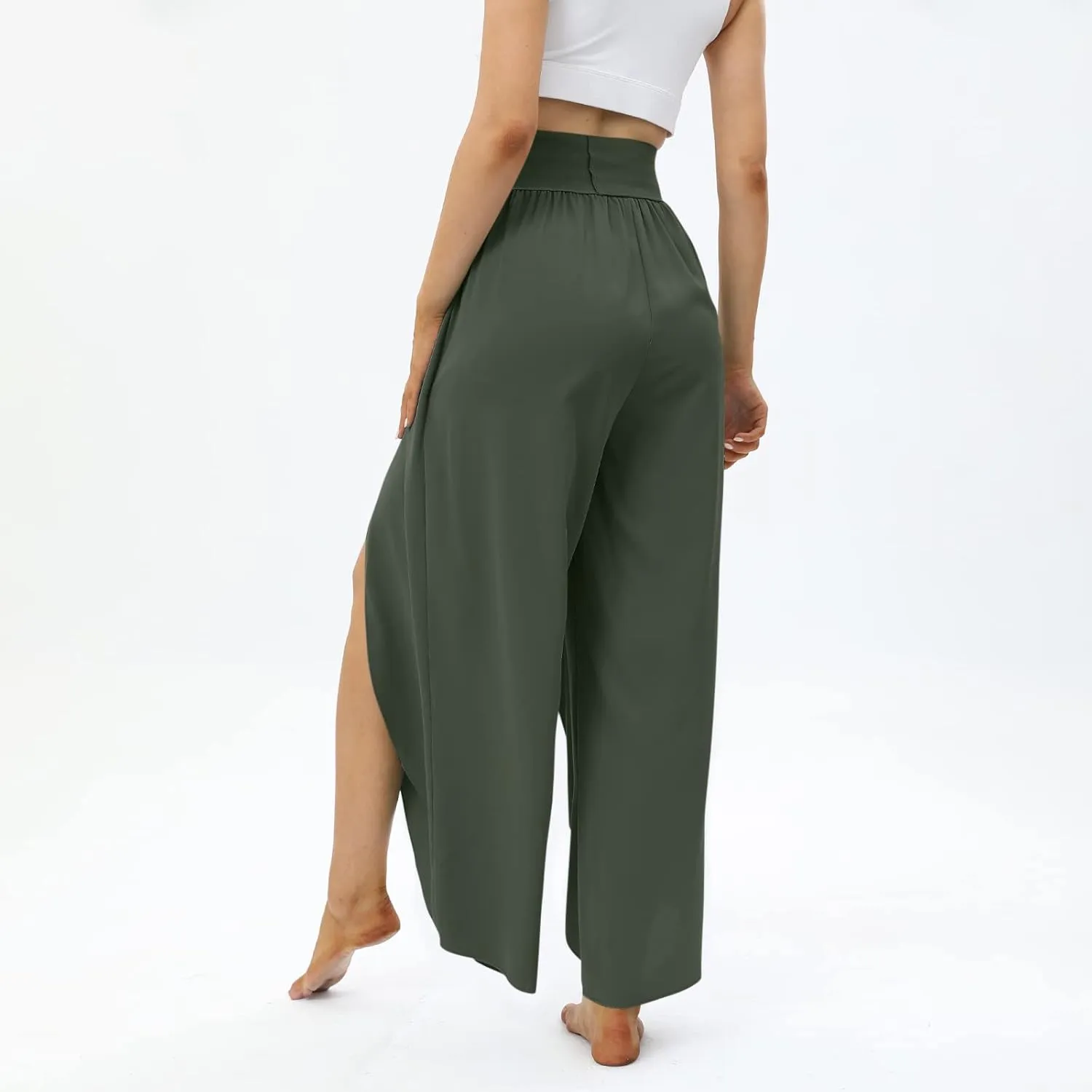 Women Flowy Split Wide Leg Pants High Waisted Yoga Pants Baggy Hippie Pilates Pants Boho Beach Plus Size Palazzo Pants