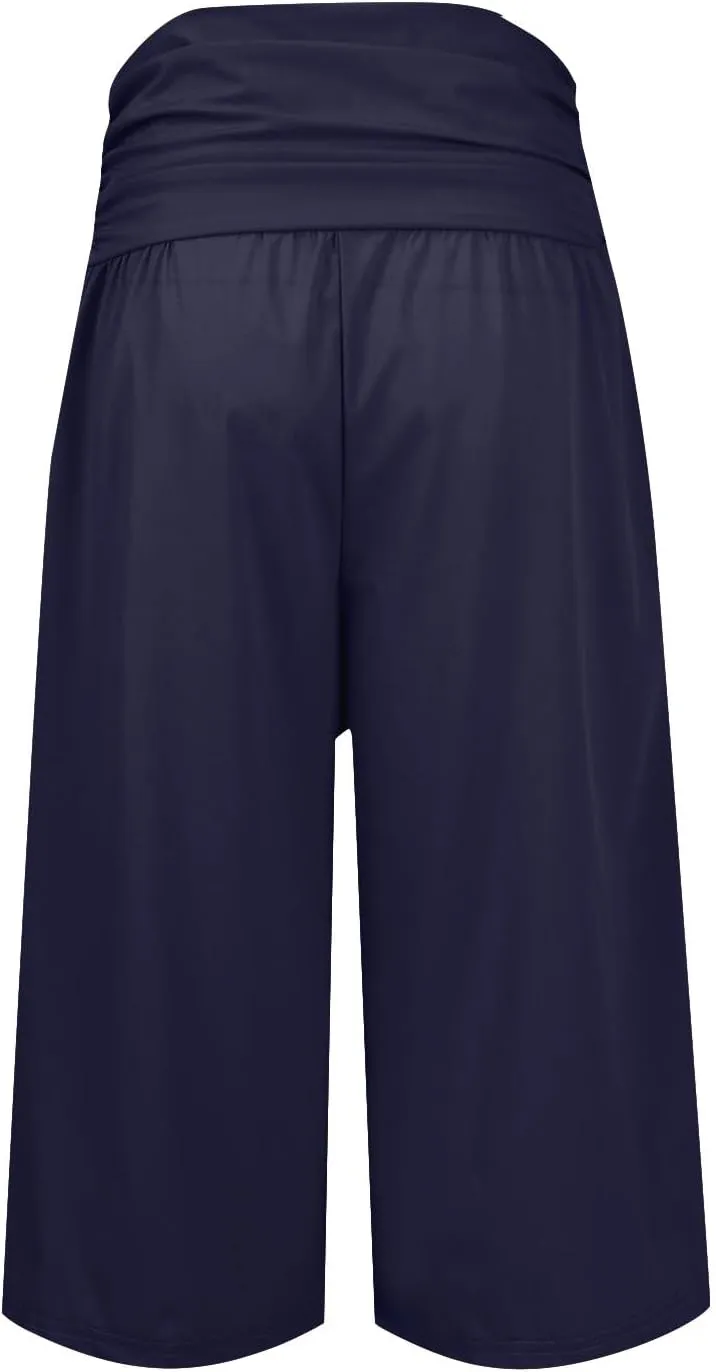 Women's Capri Pants Elastic Waist Wide Leg Loose Pants Cropped Trousers with Pockets Summer Casual Yoga Sweatpants